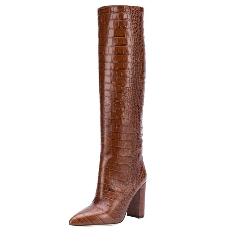 Seductive Croc-Chic Chunky High Boots