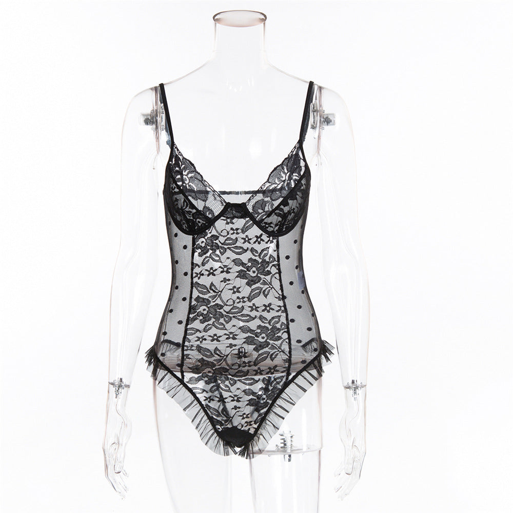 Polka Dot Lace Delight Bodysuit Lingerie