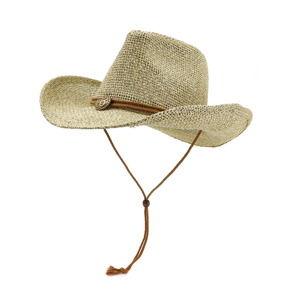 Straw Weave Tie-Dye Belt Cowboy Hat