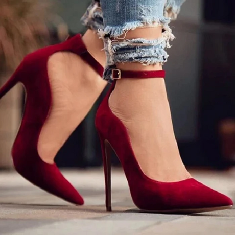 Suede Buckle Pointed Super High Heels