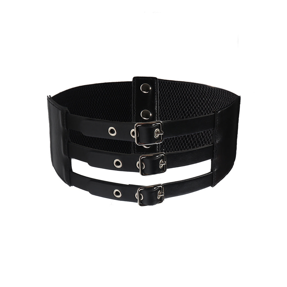 Retro Triple Buckle Elastic Waist Belt