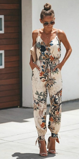 Floral Print Cotton Spaghetti Strap Jumpsuit