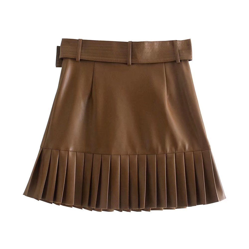 Pleated PU Leather Skirt