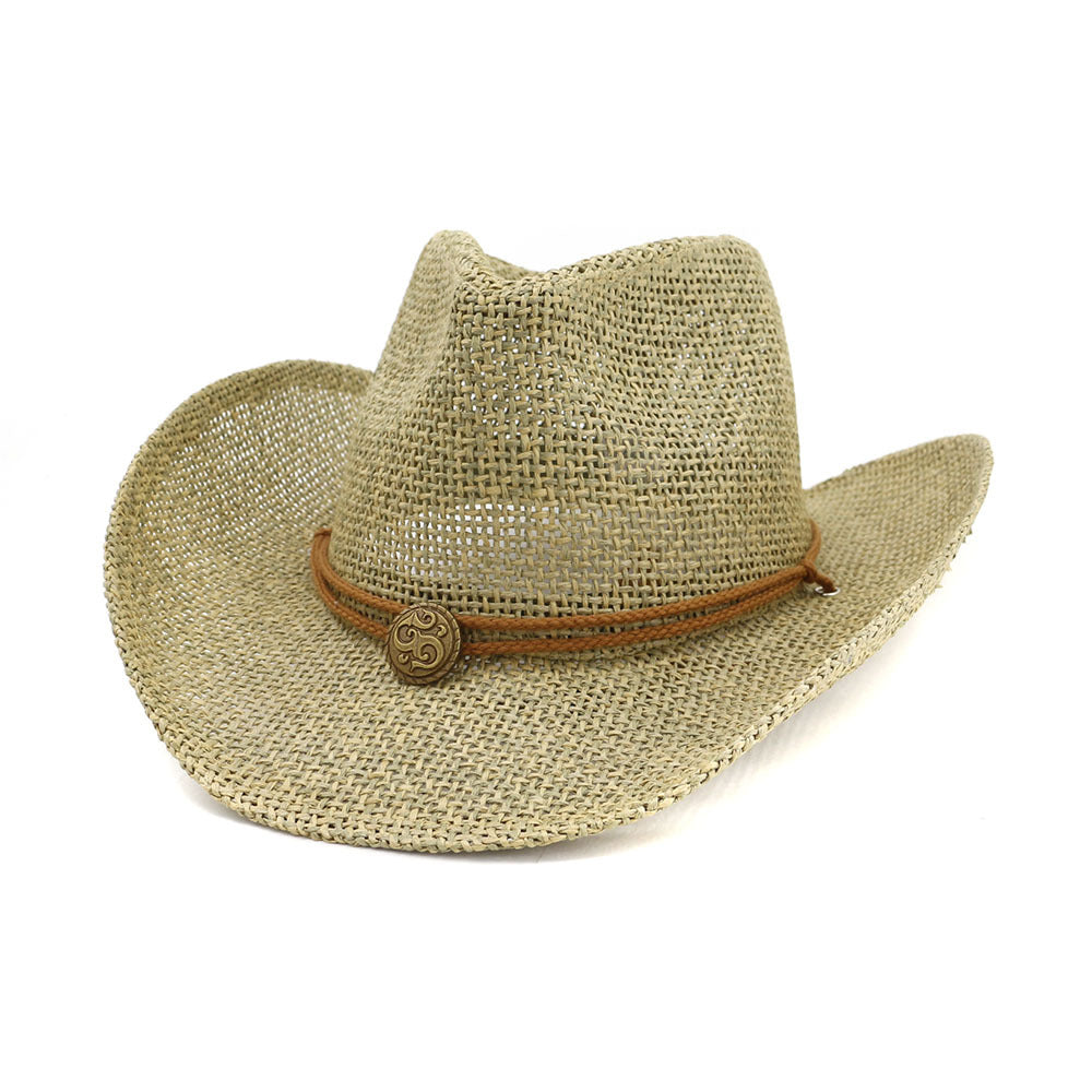 Straw Weave Tie-Dye Belt Cowboy Hat