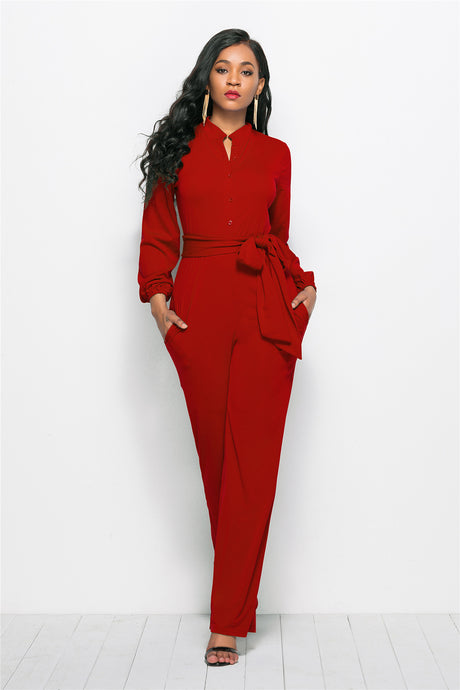 Solid Color Wide Leg Jumpsuit