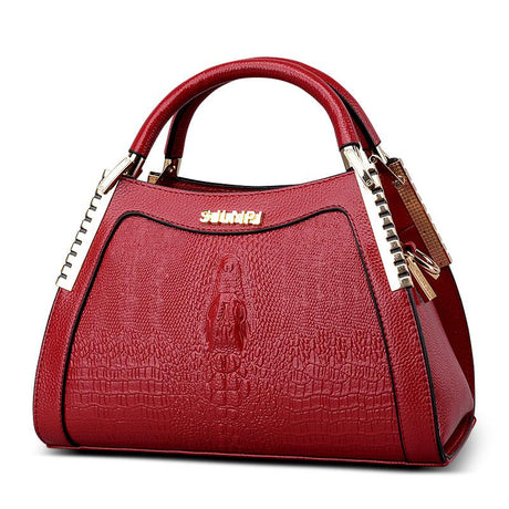 Crocodile Embossed Leather Trapezoid Fashion Handbag