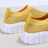 Rhinestone Knit Shoes Breathable Fashion Casual Walking Flats