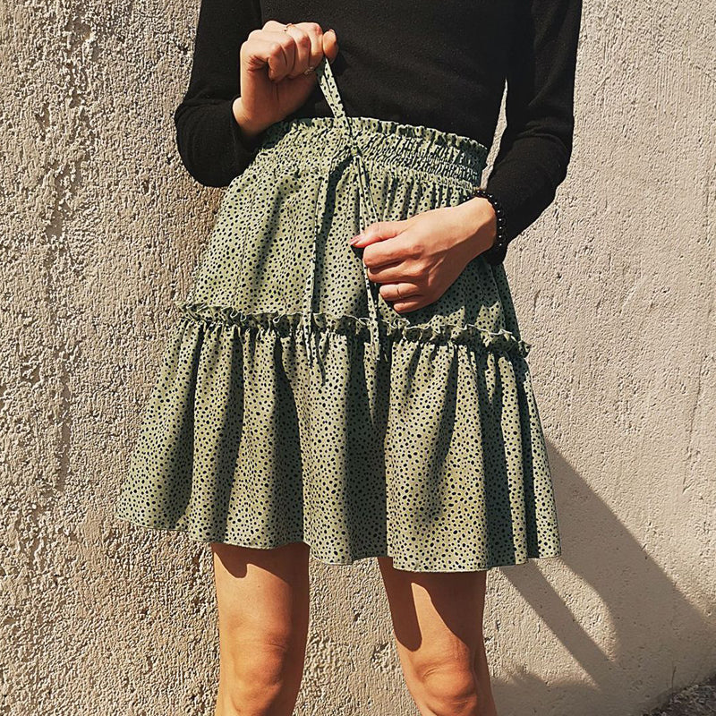 Polka Dot Pleated Chiffon Skirt