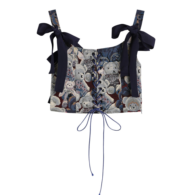 Ribbon Embroidered Bear Corset Top