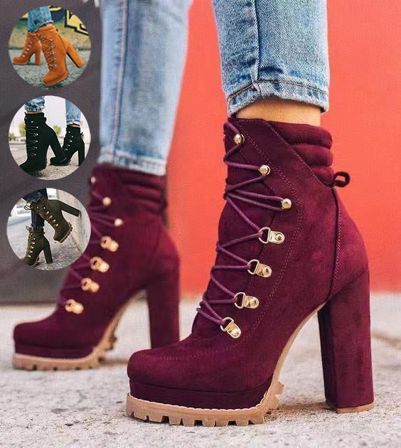 Seductive Suede Lace-Up Heeled Boots