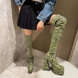 Flirty Leopard Print Chunky Heel Knee High Boots