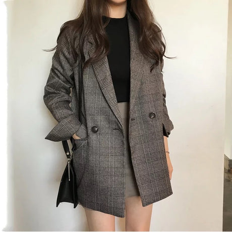 Vintage Plaid Stitched Blazer