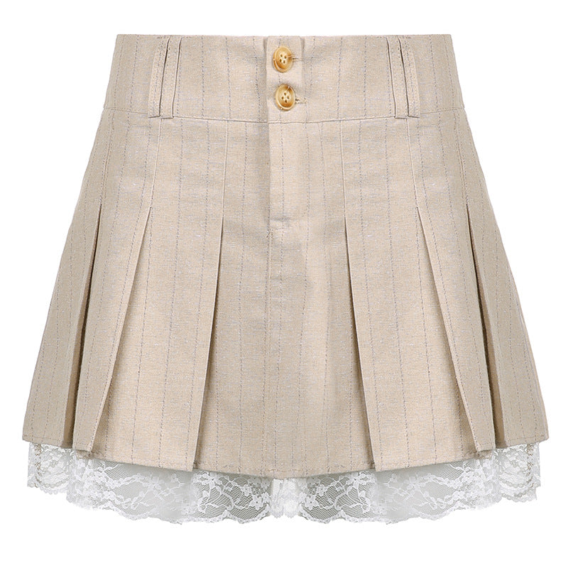 Pleated Khaki Lace Skirt