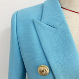 Metal Lion Button Double-Breasted Linen Blazer