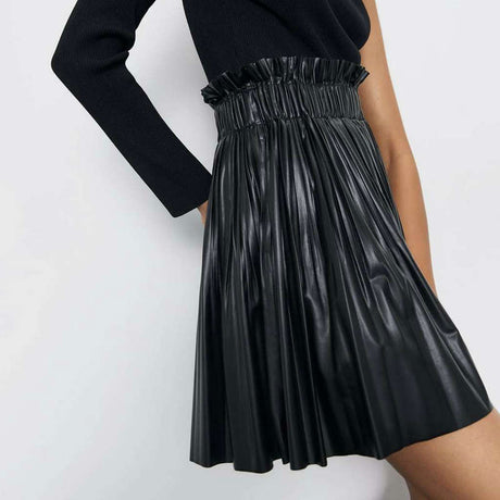 Pleated Faux Leather Midi Skirt