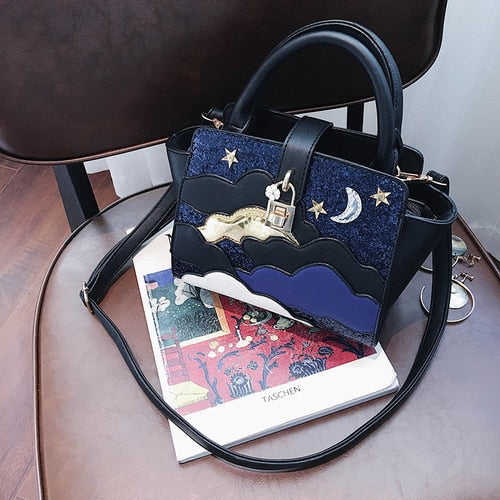 Embroidered Leather Wing Shape Shoulder Bag