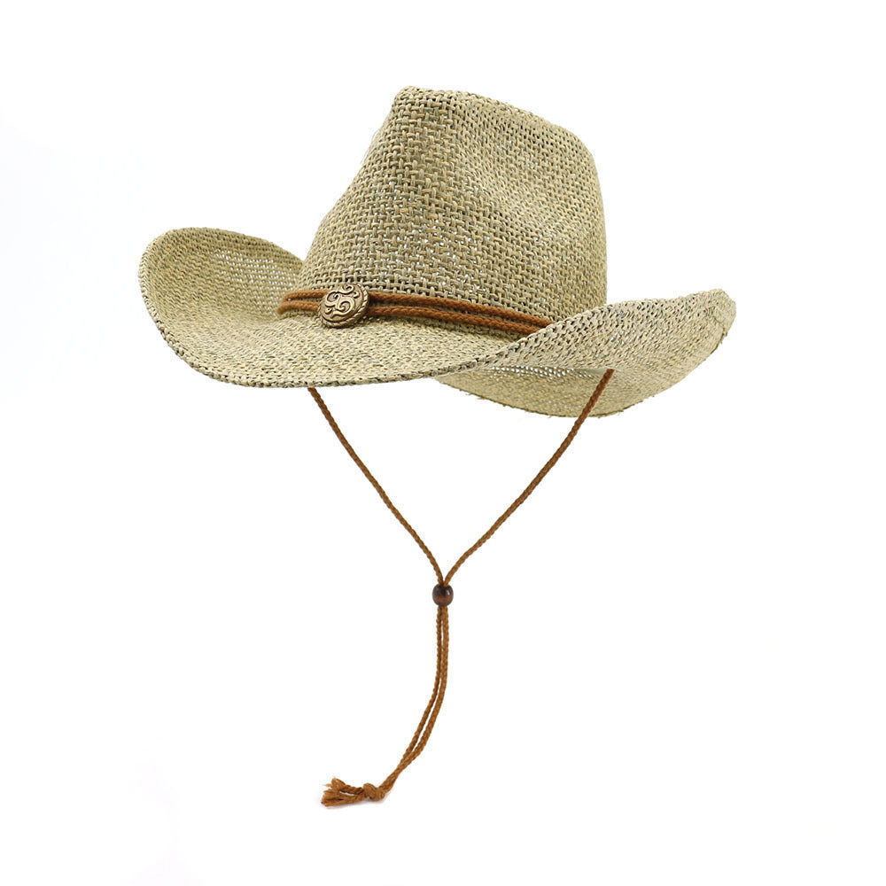 Straw Weave Tie-Dye Belt Cowboy Hat