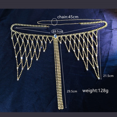 Rhinestone-Encrusted Mesh Tassel Body Jewelry