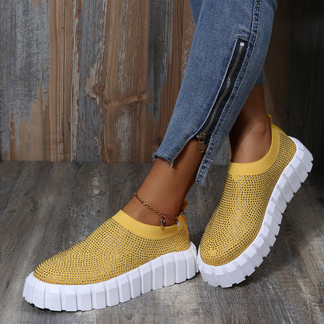 Rhinestone Knit Shoes Breathable Fashion Casual Walking Flats