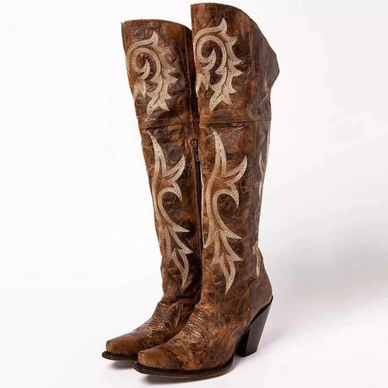 Boho Chic Embroidered Over Knee Boots