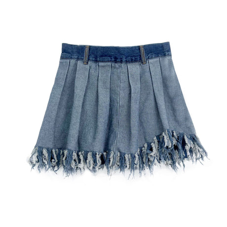 Pleated Denim Color Block Skirt