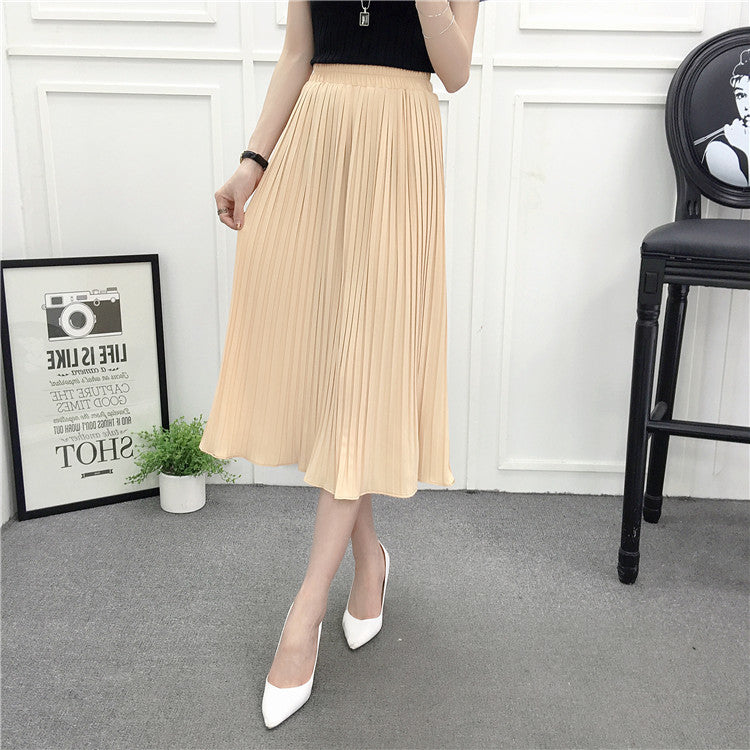 Pleated Ruffle Elastic Midi Skirt