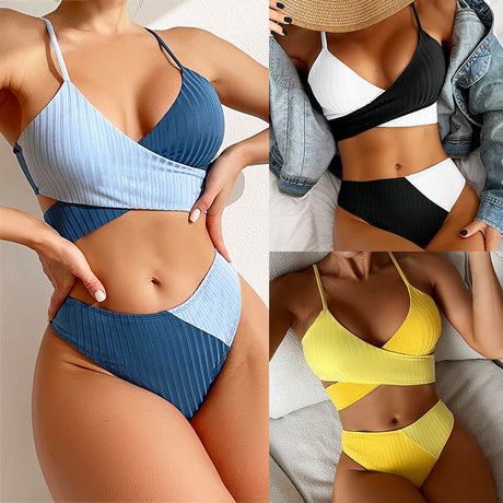 Patchwork Ribbed Knot Back Bikini