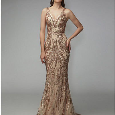 Nia Sequined Lace Up Evening Dress