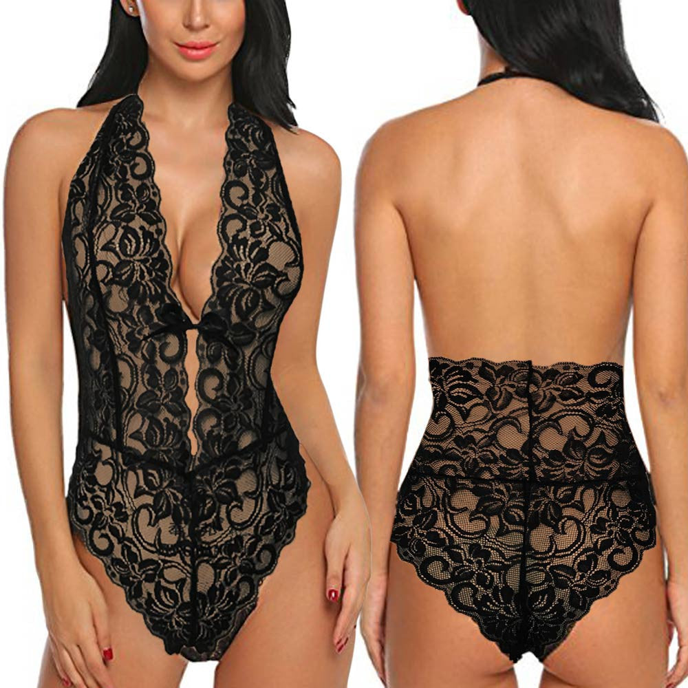 Seductive Lace Low-Cut Bodysuit Lingerie