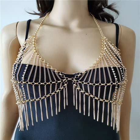 Glamourous Rhinestone Pendant Chest Chain Body Jewelry