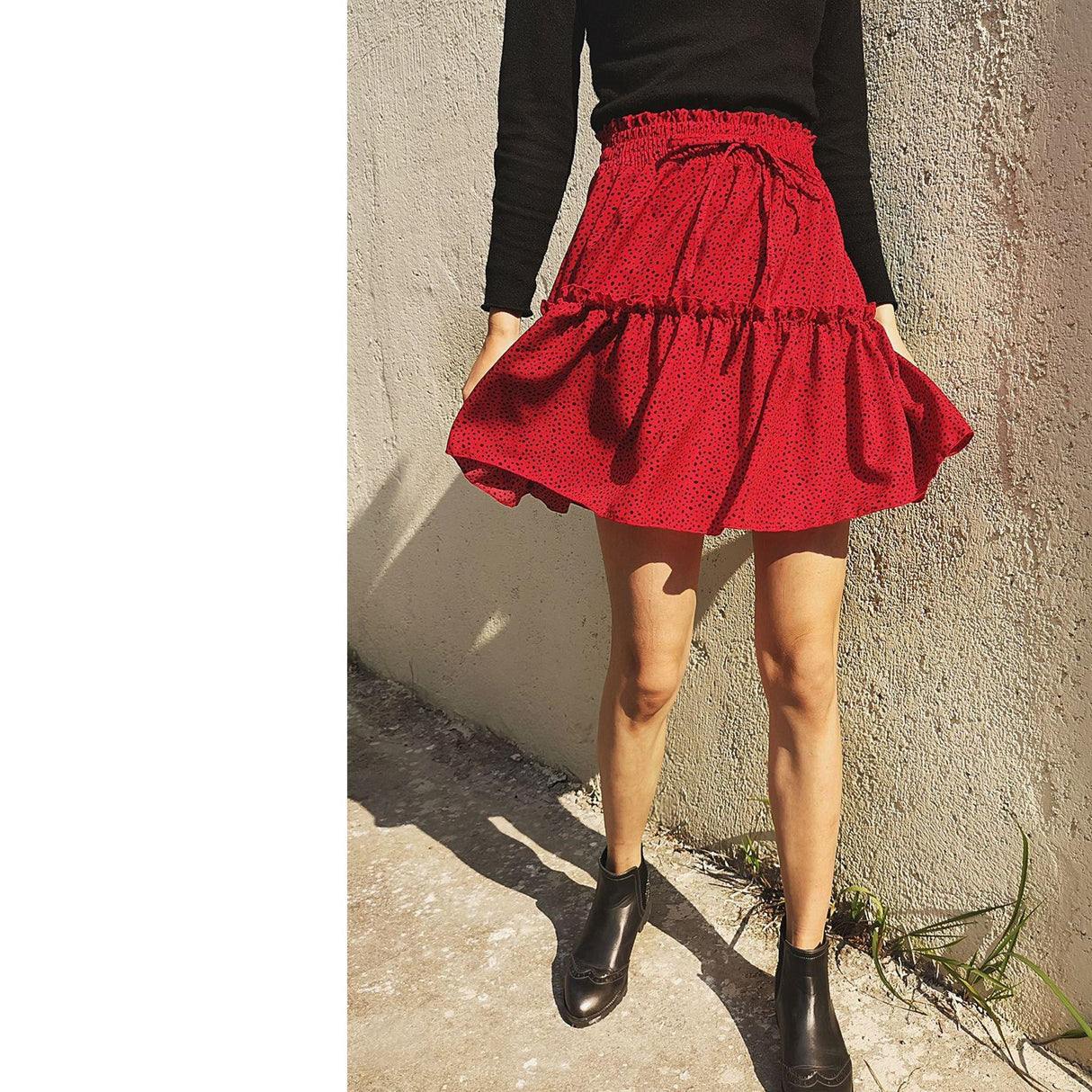 Polka Dot Pleated Red Skirt