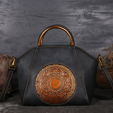 Retro Totem Pattern Leather Messenger Bag