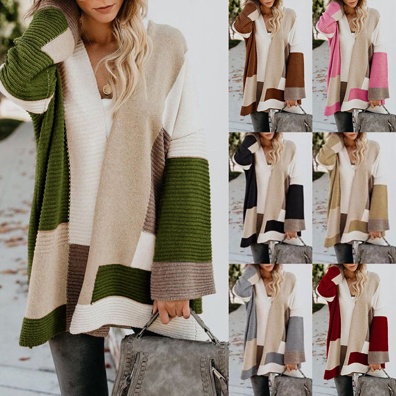 Geometric Colorblock Sweater Cardigan