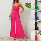 Solid Color V-Neck Suspender Jumpsuit