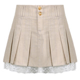 Pleated Khaki Lace Skirt