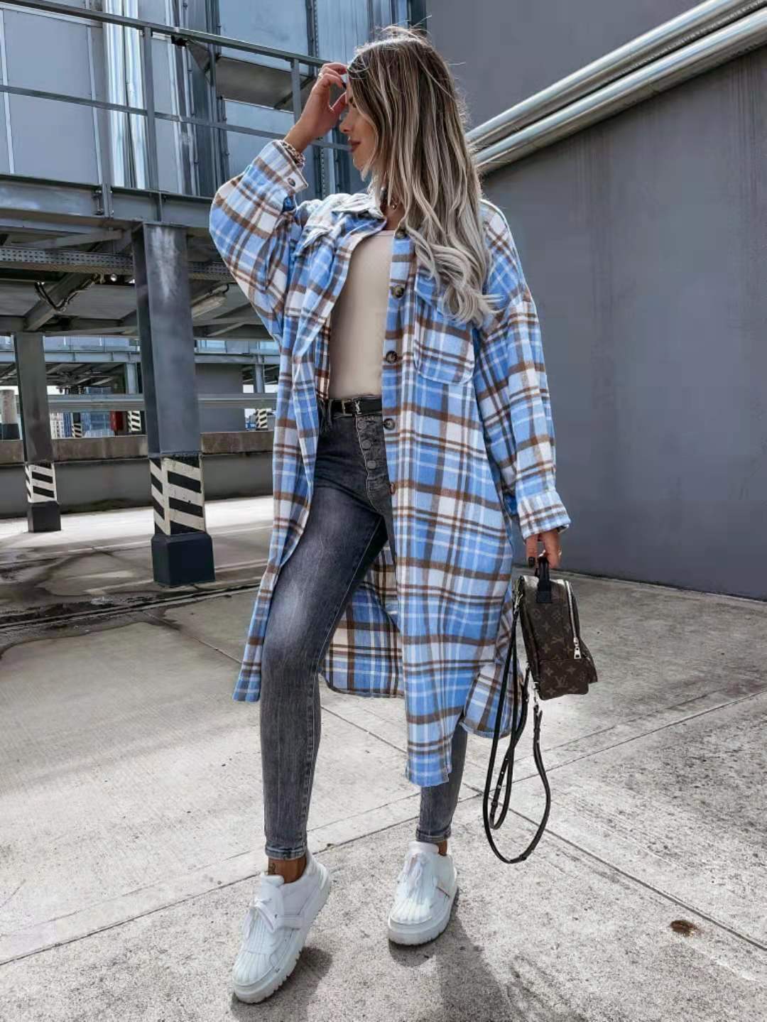 Oversized Plaid Cardigan