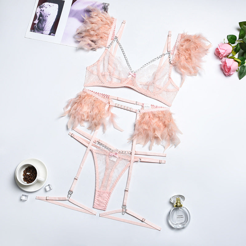 Lace Feathered Chain Garter Set