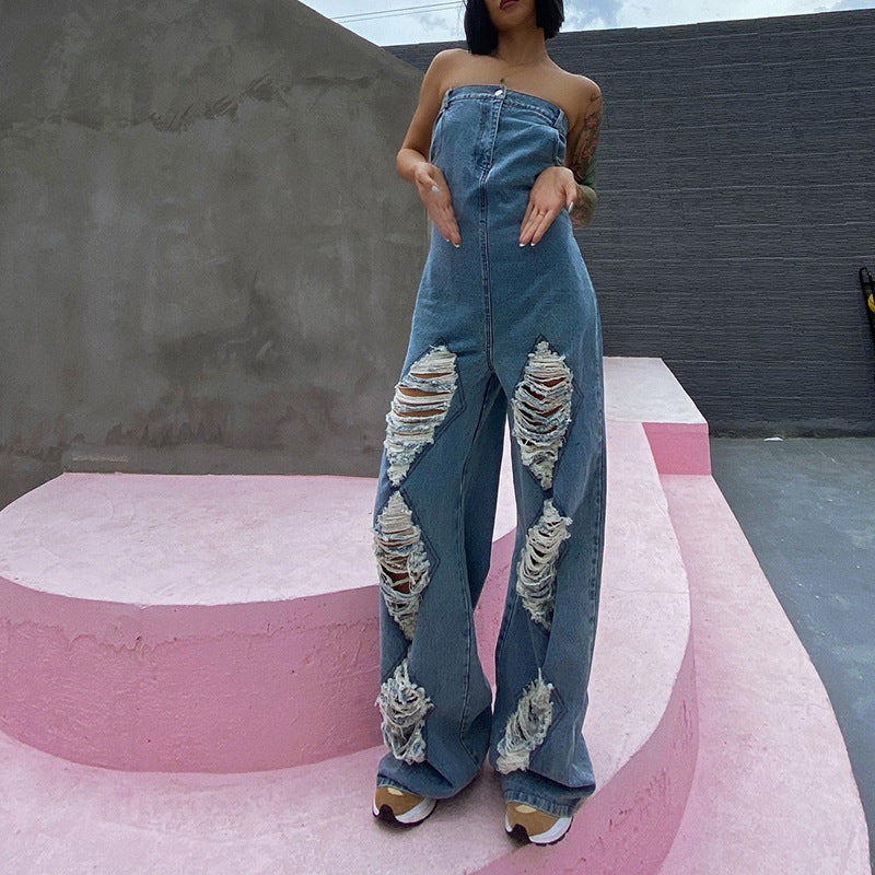 Rugged Western Wide-leg Denim Jumpsuit