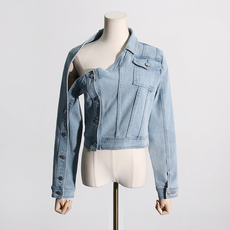 Claire Asymmetrical Neckline Jean Jacket