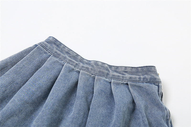 Pleated Blue Wash Street Skirt