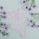 Embroidered Mesh Flower Bodysuit Lingerie