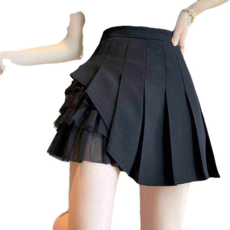 Mesh Splicing Pleated Skirt