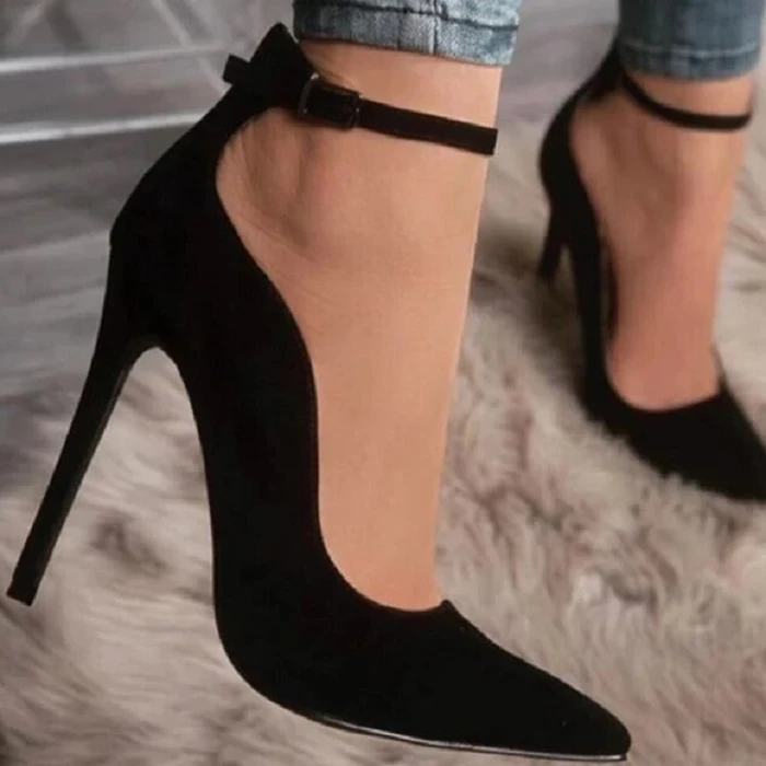 Suede Buckle Pointed Super High Heels