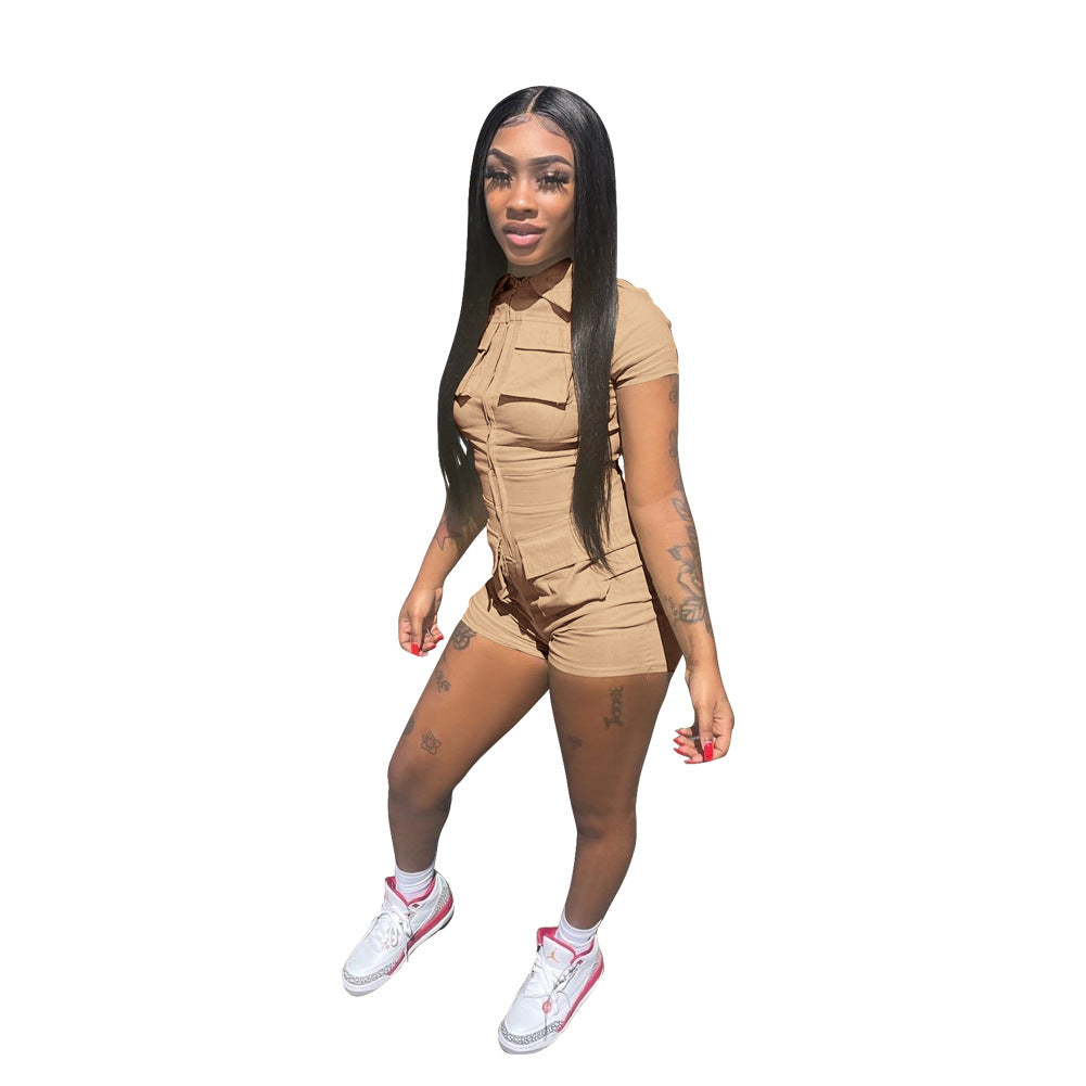 Charlotte Zipper Cargo Collared Romper