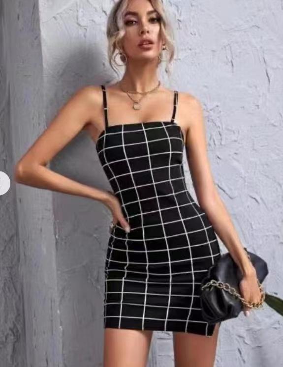 Shiv Checkered Spaghetti String Mini Dress