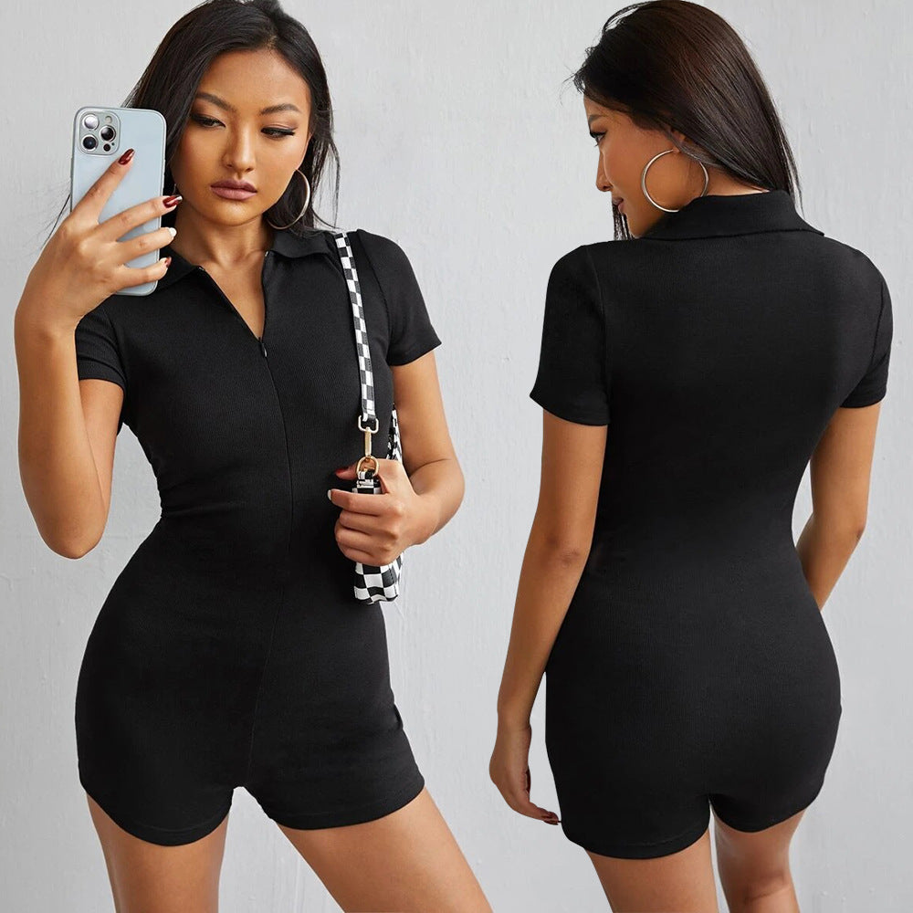 Sophia Black Short Sleeve V Neck Romper