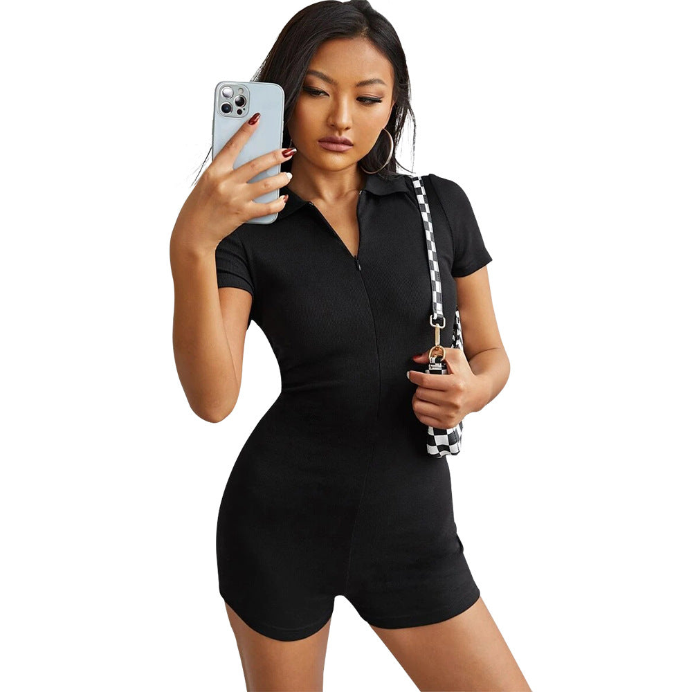 Sophia Black Short Sleeve V Neck Romper