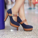 Waterproof Velcro Round Toe High Heels