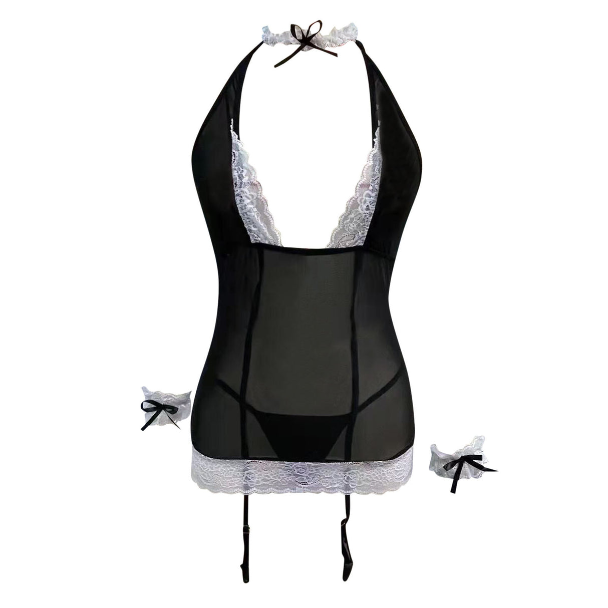 Sexy Sheer Maid Babydoll Garter Set