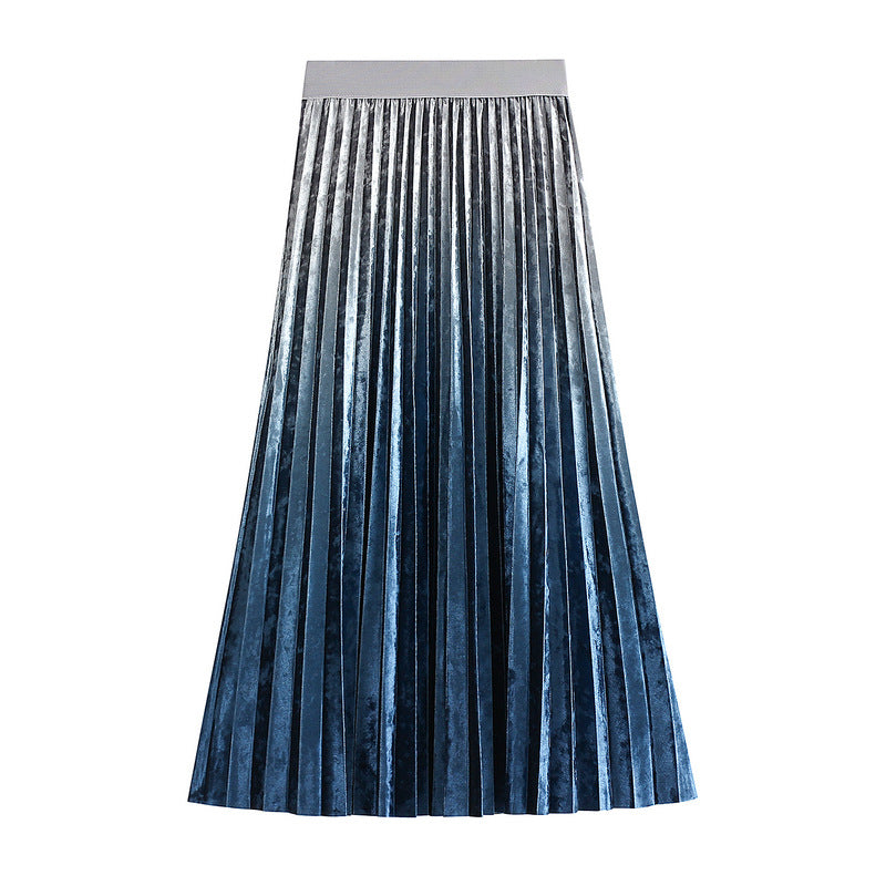 Golden Sunset Pleated Velvet Skirt